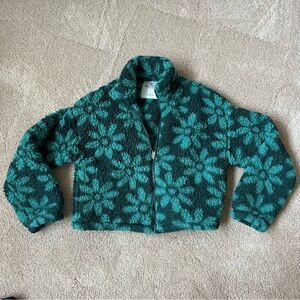 Hollister Teal Floral Sherpa Zip Up